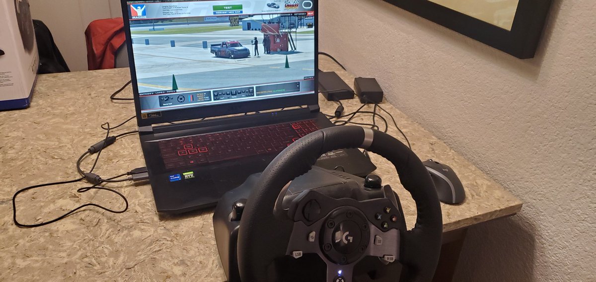 drhaff's tweet photo. When you work in the entertainment industry but still need your @iRacing fix at your hotel. Looking forward to tonight's @GMGrills Truck Series race from #michiganspeedway broadcast on @LeaguePtm https://t.co/CM74K3ZSlp