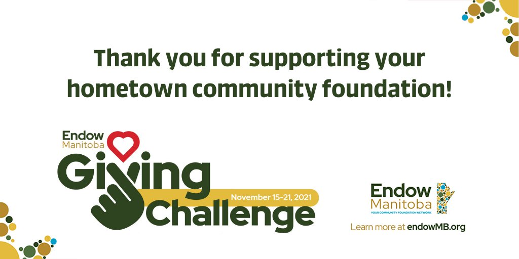 wpgfdn's tweet photo. Thank you to all the generous donors who made gifts to support their hometown community foundations, and thank you to all the board, staff, and volunteers of Manitoba community foundations!
Watch for the #EndowMB Giving Challenge results in the next few weeks! https://t.co/CvrqnzfMe2