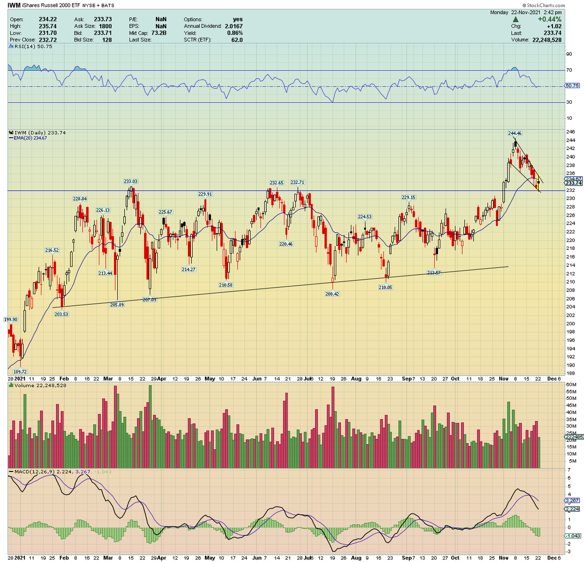 traderstewie's tweet photo. After a 2 week pullback in $IWM .... currently retesting and holding the 20 day MA and recent breakout area... 
 
Forming a doji candle today... a good spot for a reversal to begin.... https://t.co/GIetUMK6S1