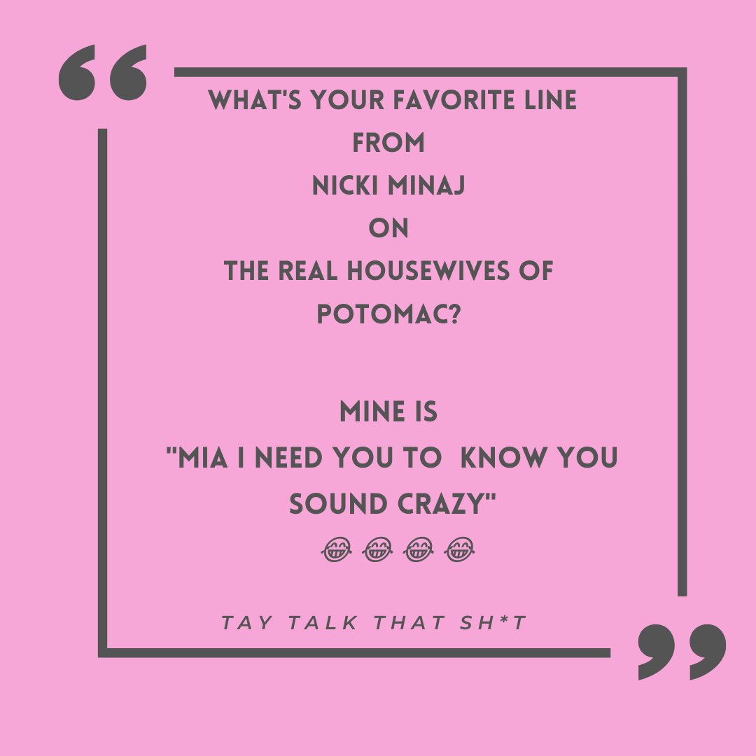 TayTalkThatShit's tweet photo. What's your favorite line from @NICKIMINAJ on The Real Housewives of Potomac Reunion Part 3?

#NICKIMINAJ #NICKIONRHOP #AndianaMinaj #Bravo #therealhousewivesofpotomac #realitytv #realshit #miathomton #soundcrazy #lol https://t.co/fyDCNAyPF3