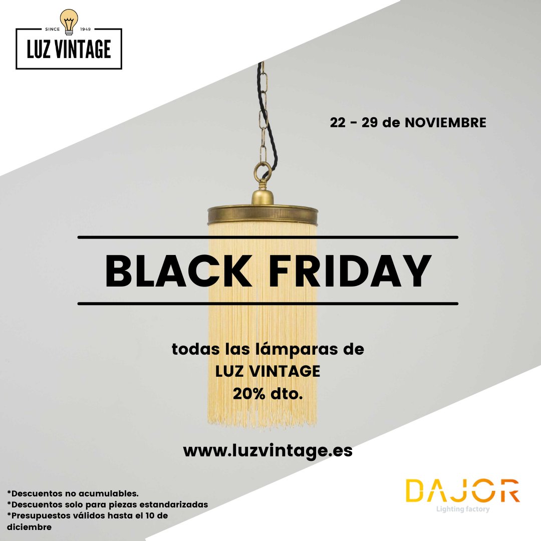 ¡EMPIEZA LA SEMANA DEL BLACK FRIDAY EN LUZ VINTAGE!
Del 22 al 29 de noviembre descuentos y ofertas exclusivos en toda la web.
Descuentos de hasta el 20% en lámparas y accesorios.
¡No te lo pierdas!

buff.ly/3mGv2i6

#luzvintage #blackfriday #blackfriday2021