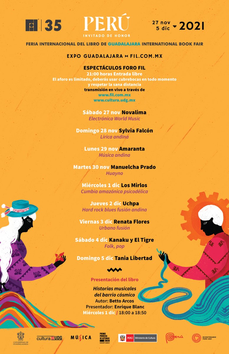 No tendremos que esperar mucho para encontrarnos en en directo con la música de Perú, invitado de honor de <a href="/FILGuadalajara/">FIL Guadalajara</a> 2021 🇵🇪😍

El programa de conciertos gratuitos en #ForoFIL, se pondrá en marcha este sábado con Novalima, colectivo de música afroperuana y electrónica⚡️