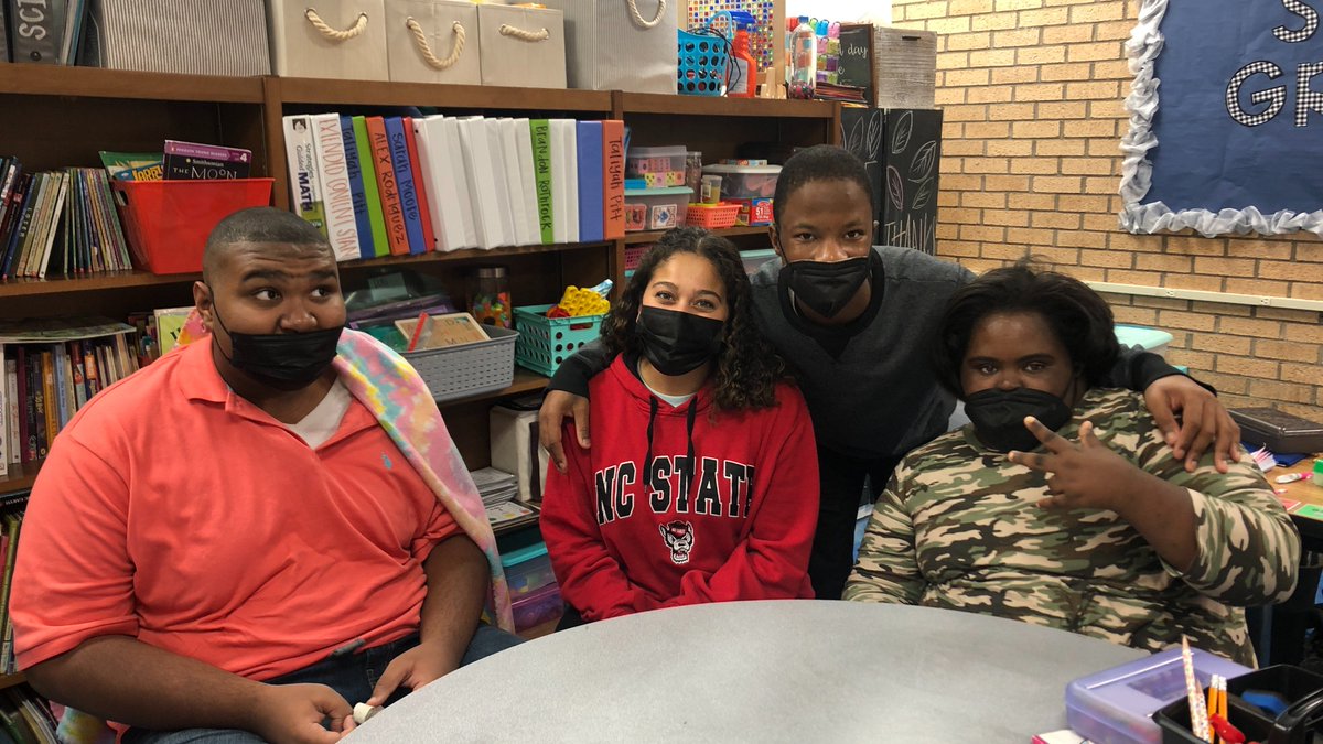 CTE_HuntHS's tweet photo. Senior Kristine R. working at her internship in Ms. Bane's classroom with students: Jamar B., Taliyah P., and Nazire W.!  Kristine does a fabulous job helping our Hunt students. @Hunt_High_NC @WilsonSchoolsNC @CTEforNC @CteWbl #CareerDevelopmentMonth https://t.co/UPjMurzfQT