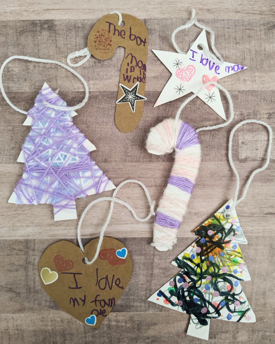 KalePlayful's tweet photo. Craft of the day- cardboard ornaments. So easy for the kids to decorate and be creative. We had some yarn that we were given and used that to wrap a couple ornaments. 
.
More fun craft ideas 🔻
https://t.co/9NjWs7GLuo
.
#crafts #christmas #holiday #ornaments #yarn https://t.co/Cxj7GEQo0P