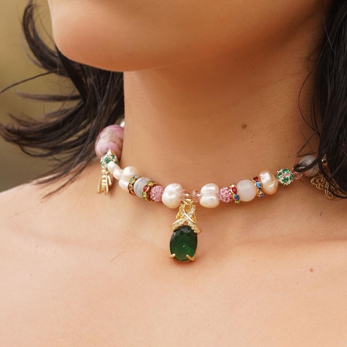 Mother of Pearl Hoops and a custom Pearl necklace fit for a queen. #pearljewelry #pearls Email us to customize your own necklace!