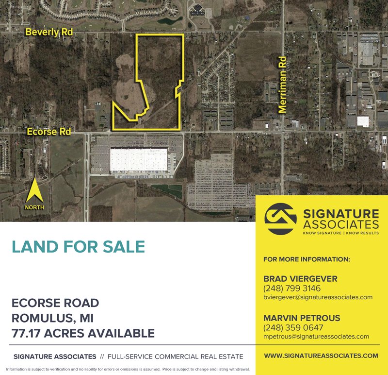 SignatureCRE's tweet photo. This week’s property spotlight is a large tract of land located in Romulus, MI. With 77.17 available acres ready for development, this spot is located in a great location with quick access to freeways and the airport.  https://t.co/7t2QgnyVr2

#knowsignature #land #romulusmi #CRE https://t.co/8kK2CfdMN6