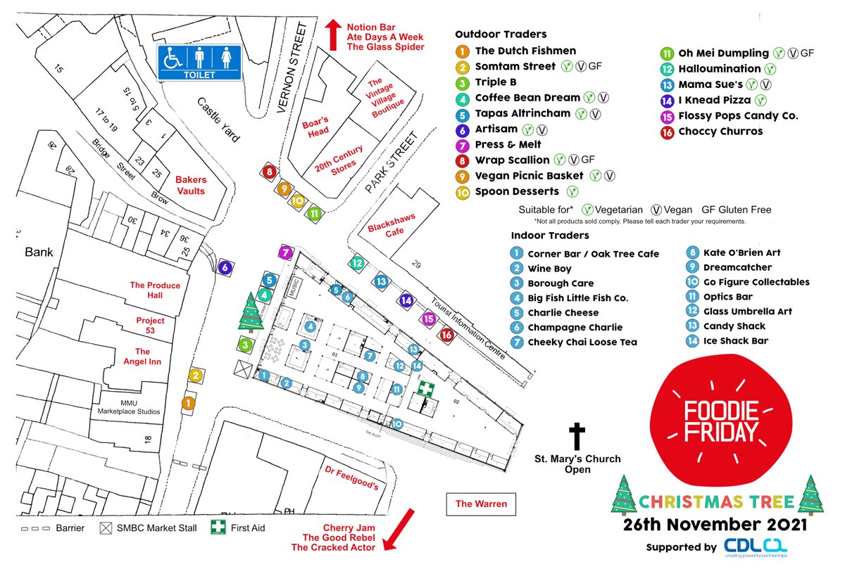 Please RT our trader map for November Foodie Friday, our penultimate event of the year. Excited to welcome new traders this month <a href="/triplebagels/">TRIPLE B</a> @PressandMelt <a href="/flossypopscandy/">Flossypopscandy</a> with all our regular legends. Live music from Xander, <a href="/ChorusOfOthers/">Chorus Of others</a> &amp; @blindtigerstoc1 in <a href="/theSKmarket/">The Stockport Market</a>