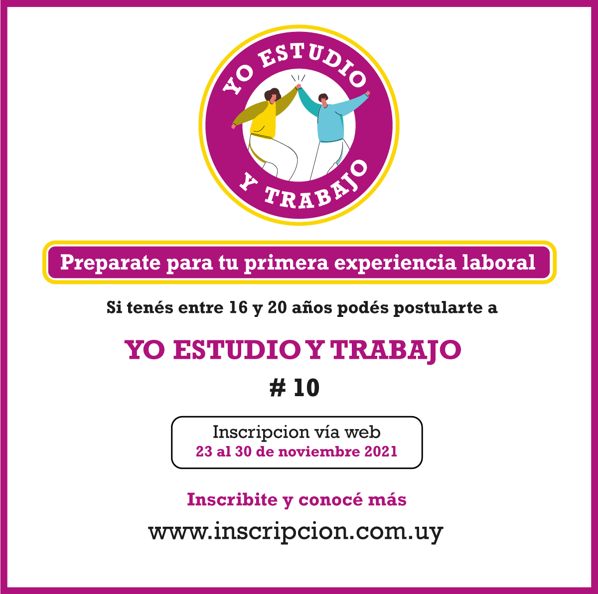 MTSSuy's tweet photo. 📢¡¡Mañana llega el día!! Si tenés entre 16 y 20 años postulate a la #10 edición de #YoEstudioyTrabajo y preparate para tu primera experiencia laboral. Las inscripciones comienzan a las 00 horas en https://t.co/rOb149bGDo https://t.co/CwLxcs2Mz1