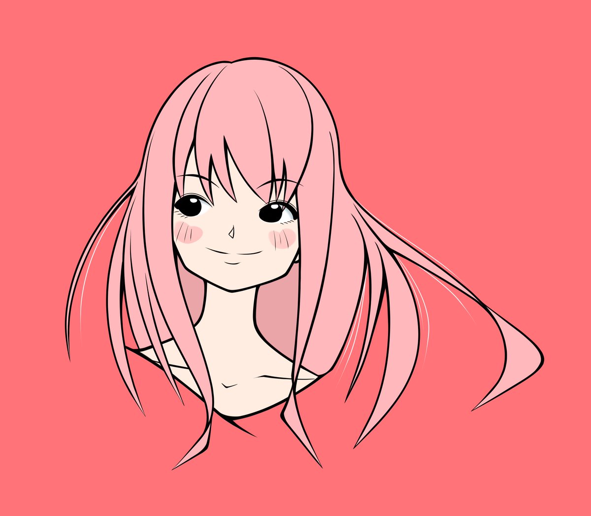 1girl solo smile long hair pink hair simple background black eyes  illustration images