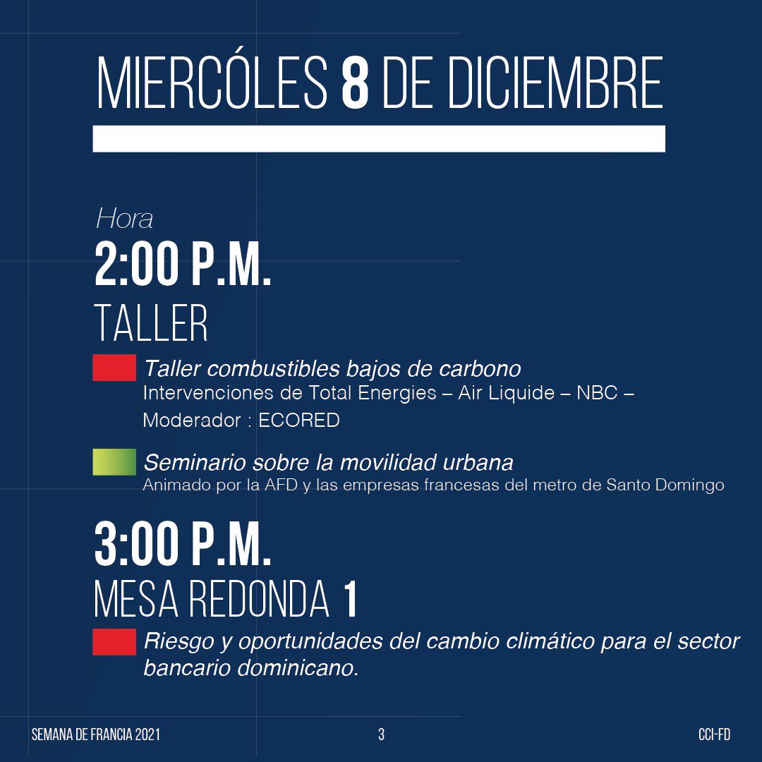 AlcaldiaDN's tweet photo. Calendario de actividades de #SDF2021
Una semana que estará llena de conferencias y talleres cruciales para la #sostenibilidad y el desarrollo de las relaciones franco- dominicanas.
#ccifd #sdf2021 #ciudadsostenible #sostenibilidad #forodenegocios https://t.co/Jz71QKuB25
