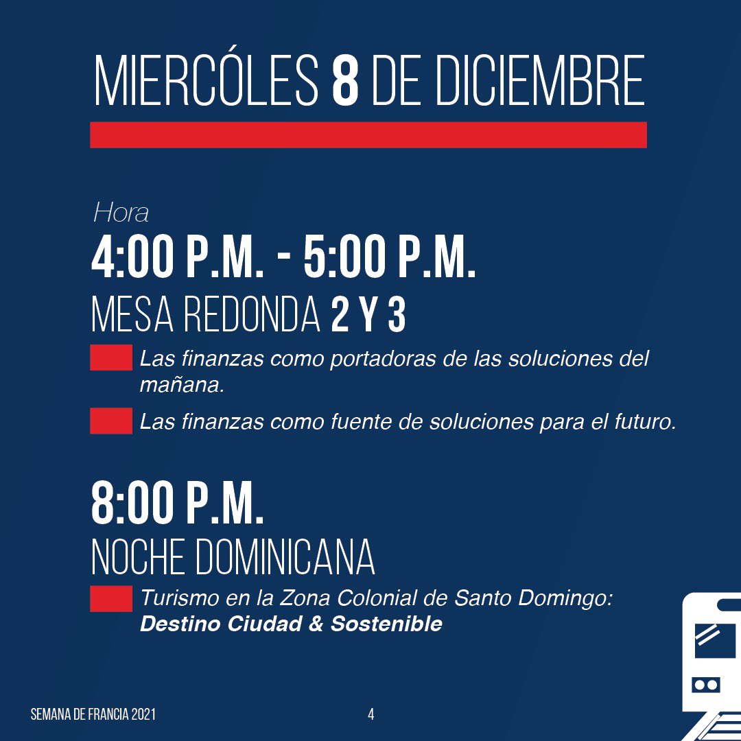 AlcaldiaDN's tweet photo. Calendario de actividades de #SDF2021
Una semana que estará llena de conferencias y talleres cruciales para la #sostenibilidad y el desarrollo de las relaciones franco- dominicanas.
#ccifd #sdf2021 #ciudadsostenible #sostenibilidad #forodenegocios https://t.co/Jz71QKuB25