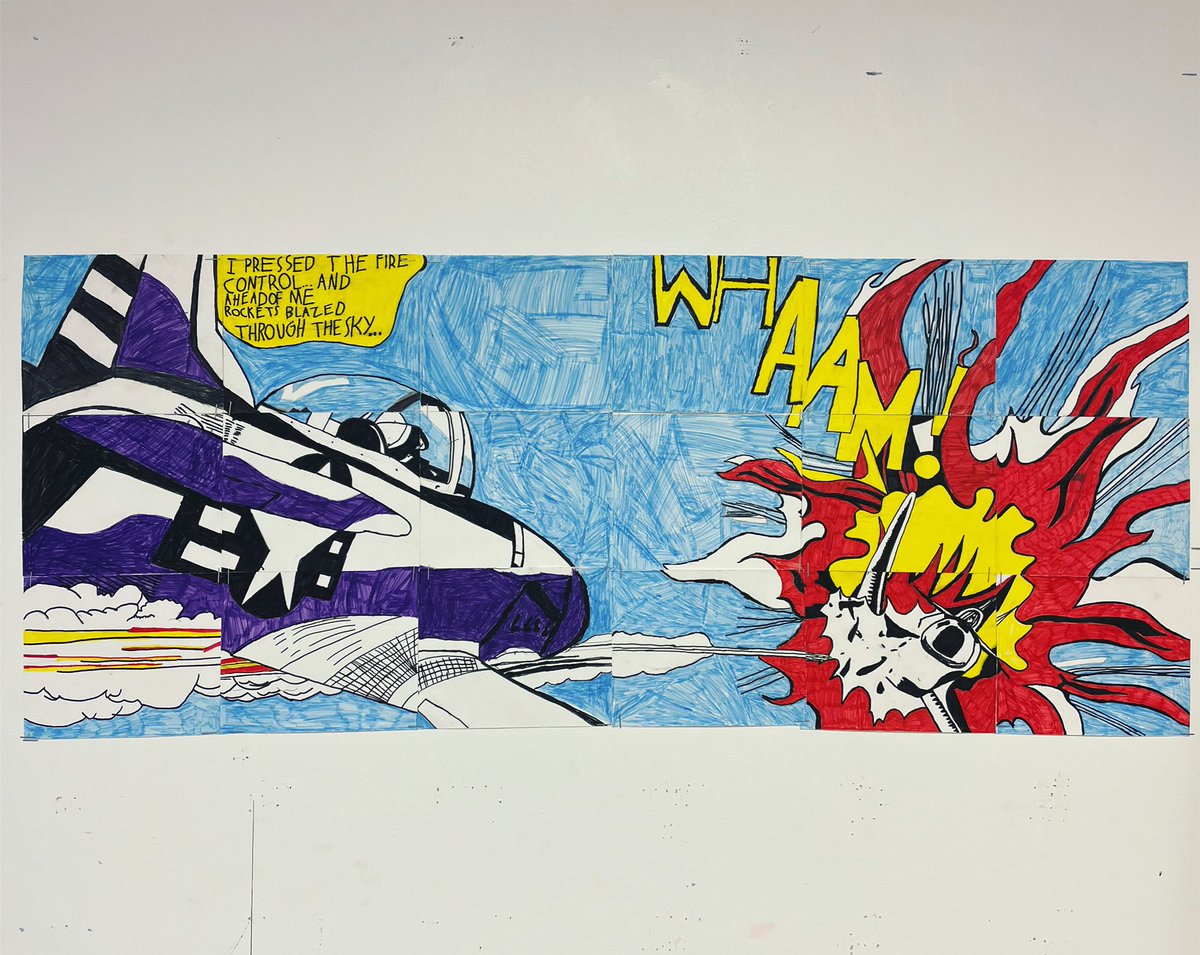 Miss_McCreadie's tweet photo. Well done to 2SY who worked together as a class to create Lichtenstein’s famous painting ‘Whaam!’ 👏🏻👏🏻👏🏻 @GracemountHigh https://t.co/6Dgy6Iygc3
