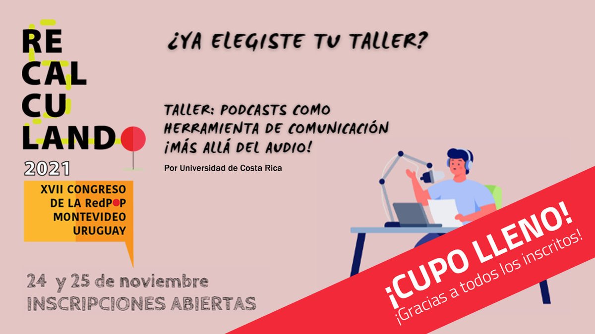 ¡Ya faltan pocos días para el encuentro! Es por eso que te informamos que el Taller "Podcasts como herramienta de comunicación ¡Más allá del audio!" ya cuenta con sus cupos agotados. REVISA EL PROGRAMA COMPLETO EN EL SIGUIENTE LINK 👇¡Nos vemos! 🙋‍♀️
✅redpop.org/programa