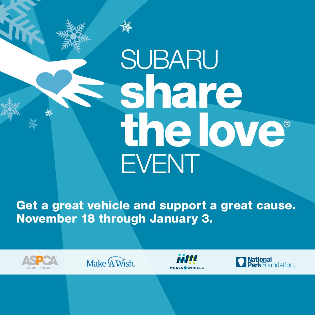 SubaruofDayton's tweet photo. Get a great vehicle and support a great cause. With every new Subaru purchased, Subaru will donate $250 to your choice of 4 charities listed below PLUS Subaru of Dayton will donate an additional $50 here in our community for each sold vehicle.

#sharethelove #thankful #subaru https://t.co/A5laGKAmld