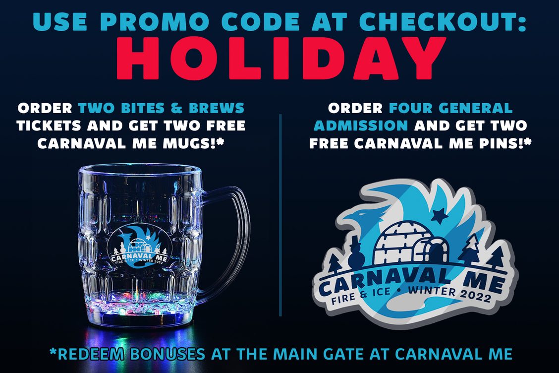 CarnavalMaine's tweet photo. 'Tis the Season for Carnaval โ๏ธ
Buy tickets now and use promo code 'HOLIDAY' at checkout for free collectible Carnaval ME light-up mugs or Carnaval ME pins!
Don't miss this #BlackFriday deal -- offer ends Monday, Nov. 29.
๐ ยป https://t.co/ya0dE7jQHF
#CarnavalME | #MadeInME https://t.co/bcHFBucyZz
