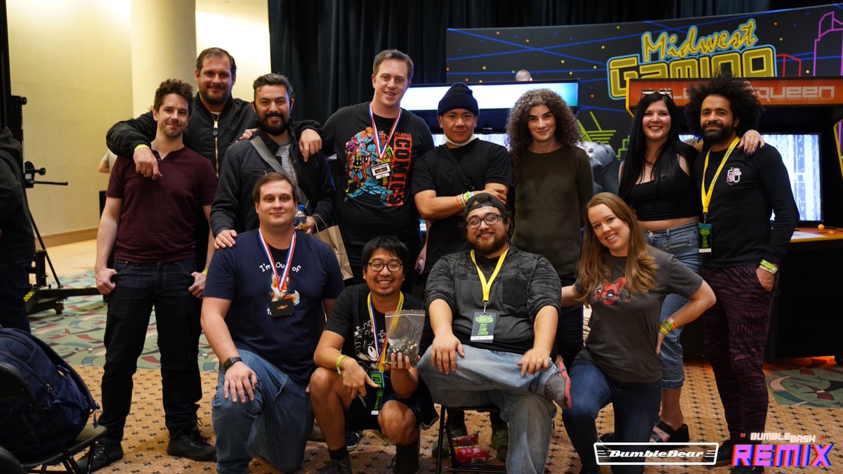 bumblebeargames's tweet photo. We had a really fun time with everyone at BumbleBash: Remix and want to thank all of you who came out. Brian has taken some much needed time off, but will post a proper thank you soon!

📸 Chair on Stair Films @DerekPfister90 

#killerqueen #bumblebash #indiearcade https://t.co/bkLmSWpfAb