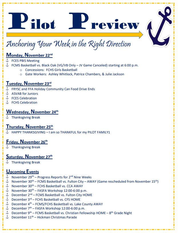 Pilot Preview for the Week of November 22nd!  Happy Thanksgiving from the Pilot Crew!