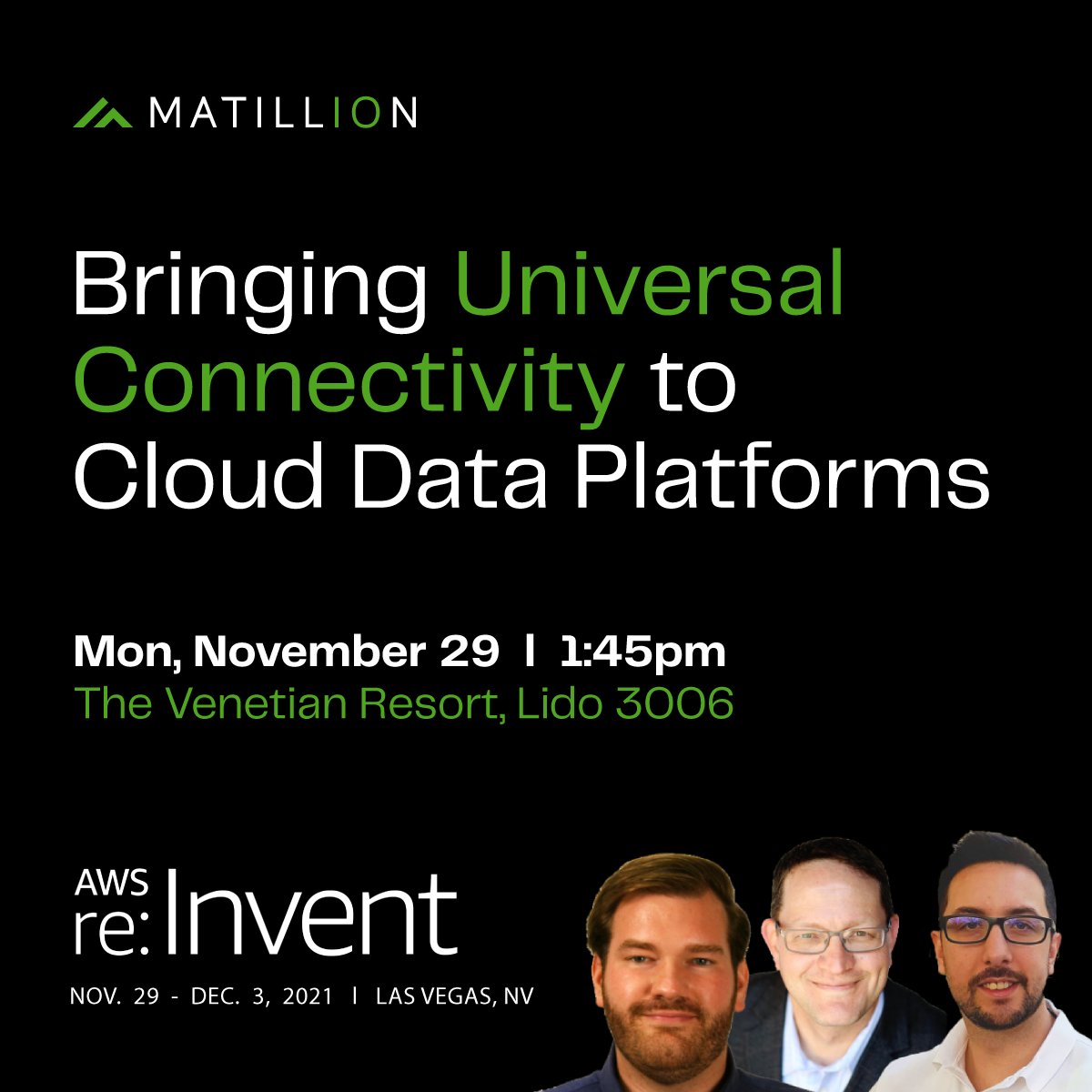 matillion's tweet image. Start out your AWS #reInvent experience right by attending this breakout session, Bringing Universal Connectivity to Cloud Data Platforms, on 11/29. Get more info here: ow.ly/Sii950GTIZv

#cloud #data #analytics #ETL #ELT
