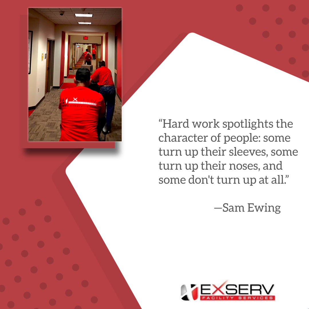 ExservInc's tweet image. Exserv always shows up - Let us show you OUR character. Contact us today at 972-490-9900 for any of your facility service needs.