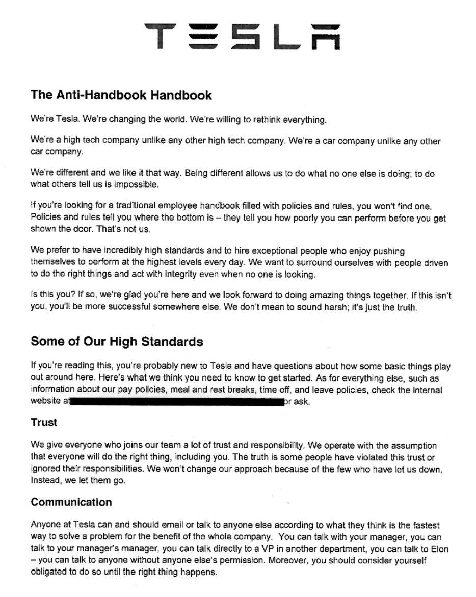 Alex on Twitter "The 'Tesla AntiHandbook Handbook' for new employees