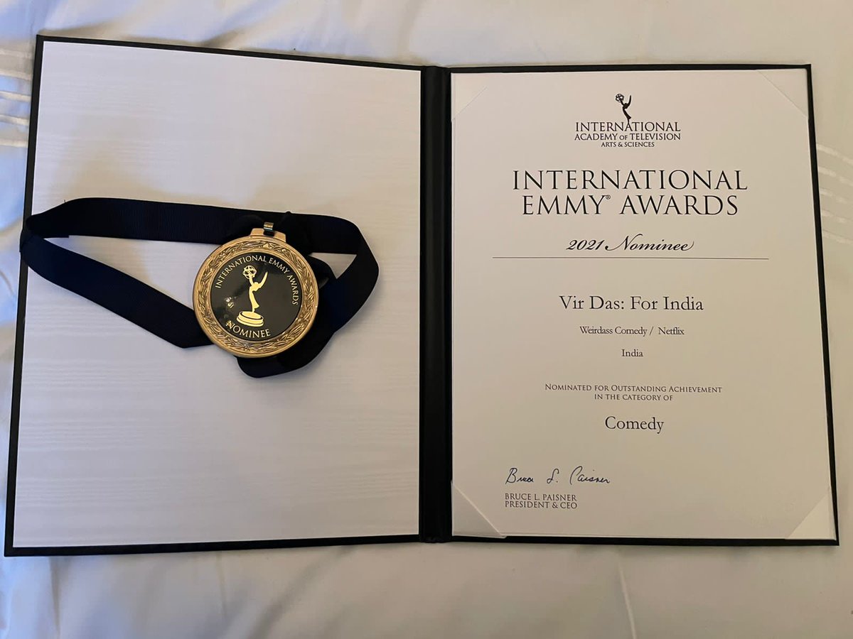 thevirdas's tweet image. I was nominated for best comedy at the International Emmy Awards, for jokes. Call My Agent, a beautiful show I love won. But I got this medal, and ate this fantastic salad. It was an honour to represent my country. Thanks so much to the @iemmys