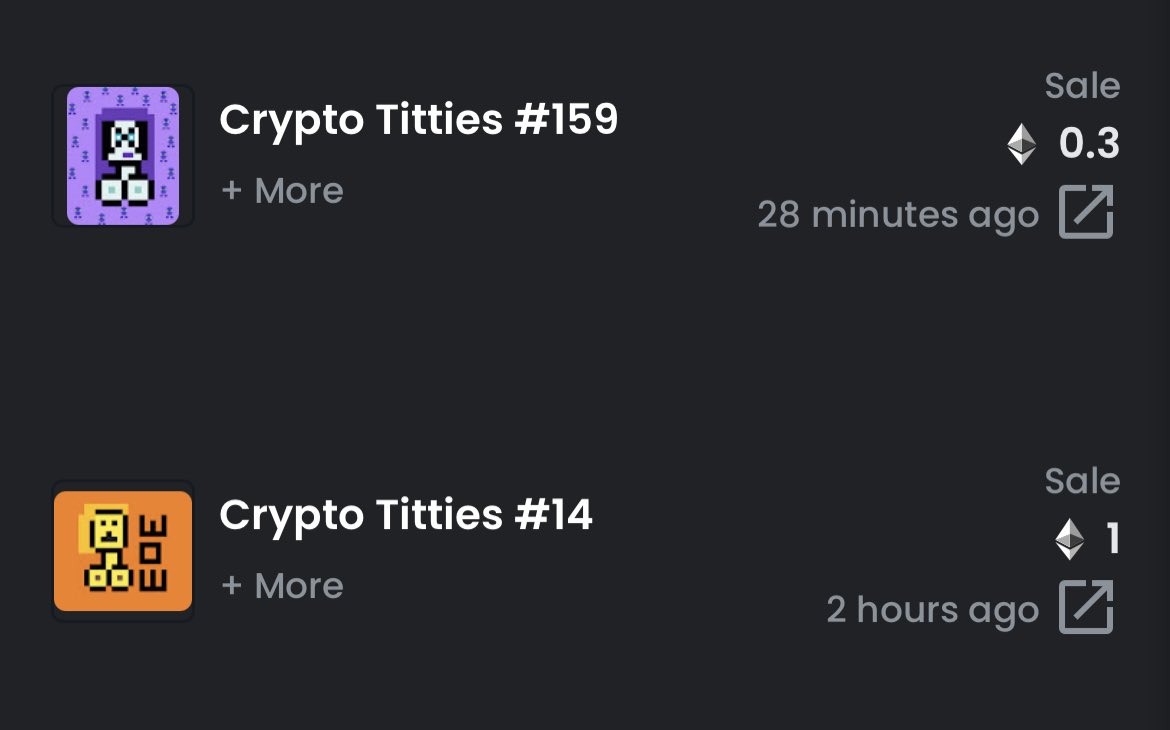 Crypto Titties has hit 60 ETH in trading volume and had two sales tonight higher than the floor price! 0.3 ETH and 1 ETH! Hold your titties right! It’s getting crazy!