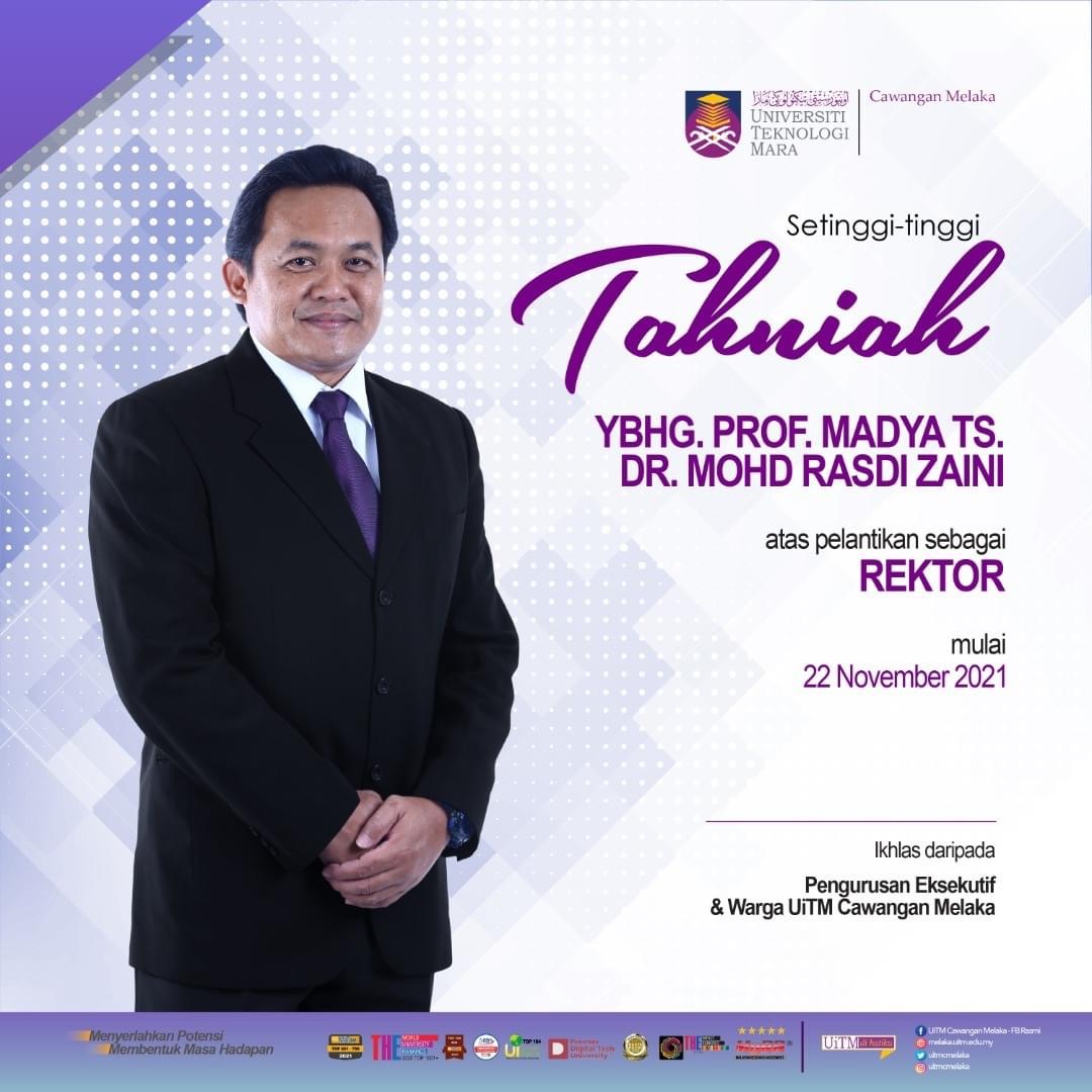 UiTMCMelaka's tweet photo. Selamat datang dan setinggi-tinggi tahniah kepada YBhg. Prof. Madya Ts. Dr. Mohd Rasdi Zaini atas pelantikan sebagai Rektor UiTM Cawangan Melaka mulai 22 November 2021.

#uitmdihatiku
#kitaUiTMMelaka
#kebersamaan
#keterlibatan
#uitmcmnovember2021 https://t.co/G2ocheTXvV