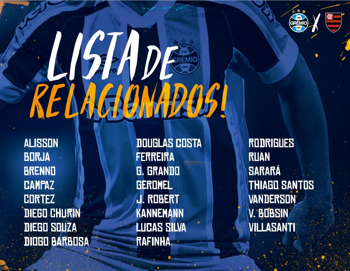 radiohtoficial's tweet image. LISTA DE RELACIONADOS PARA GRÊMIO X FLAMENGO

#Grêmio #RadioHT #SalaDoHospicio