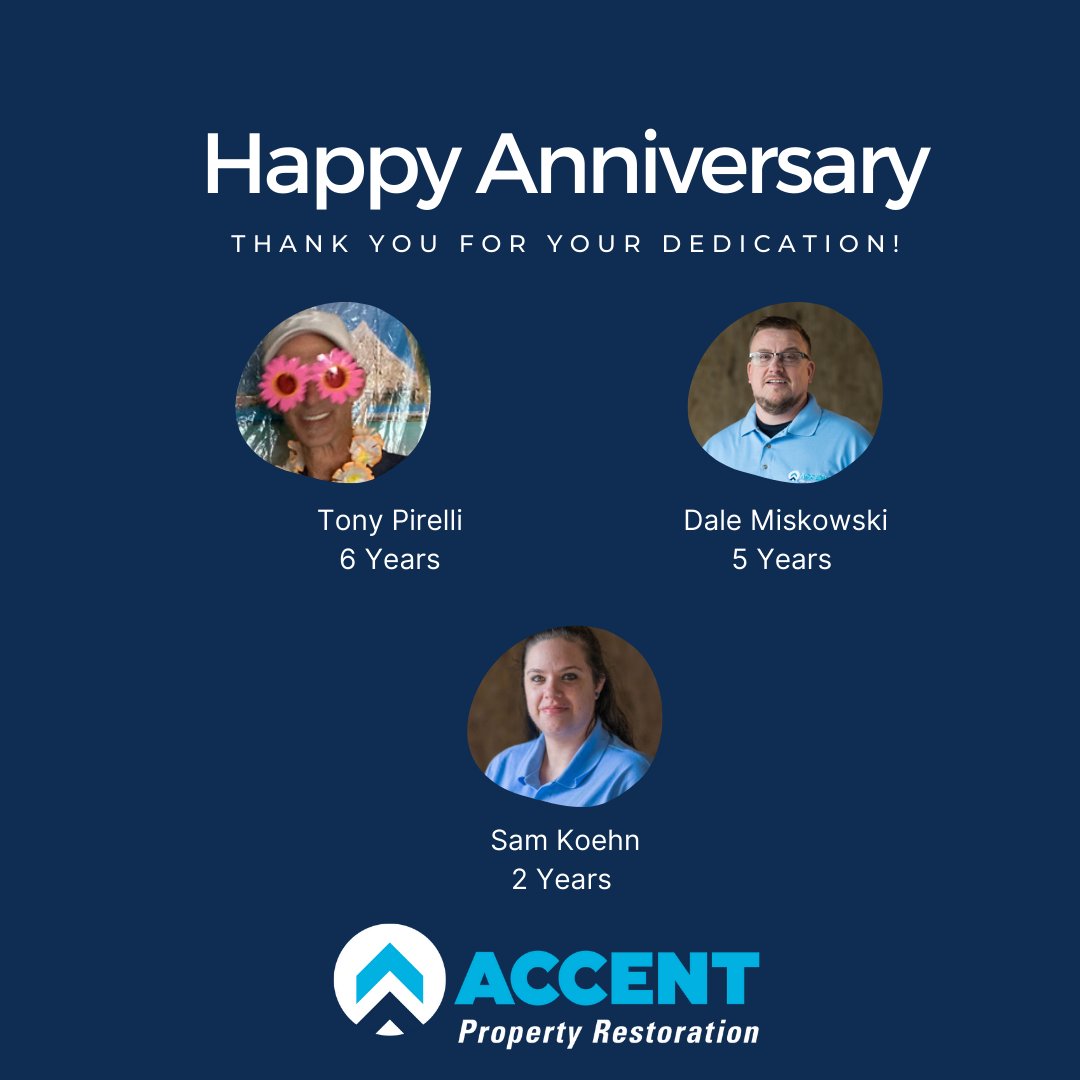 We are thankful for our dedicated team members who are celebrating work anniversaries this month! Thank you Tony, Dale &amp; Sam for your time spent with Accent. We appreciation and value all of your hard work.