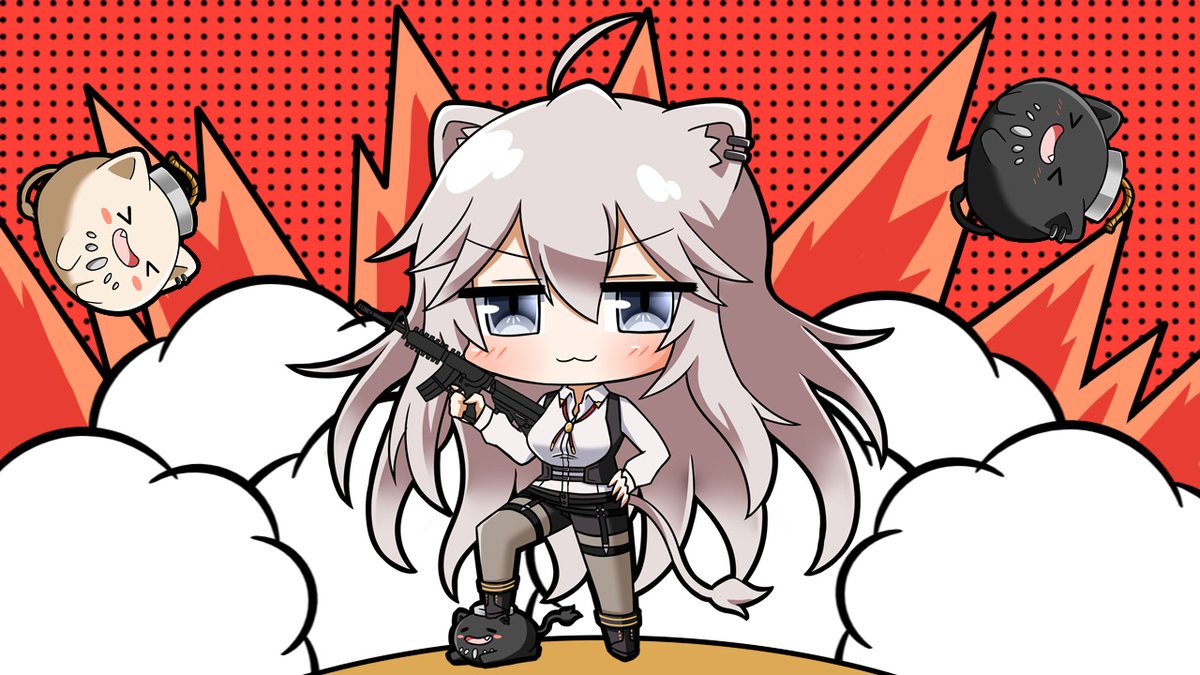 獅白ぼたん 「ししろんは銃と爆発がよく似合う#ししらーと 」|コモラ@お仕事募集中🌙🍹💧🫧のイラスト