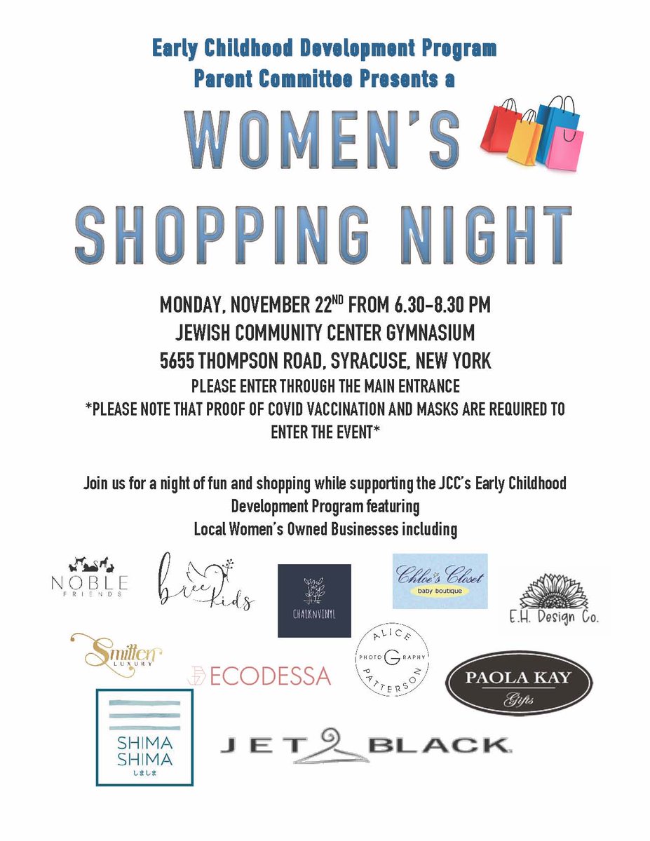 JCCofSyracuse's tweet photo. Women's Shopping Night at the #JCC is tonight from 6:30-8:30 pm. Shop #local and cross some gifts off  your list! https://t.co/SUfFQvMNjb