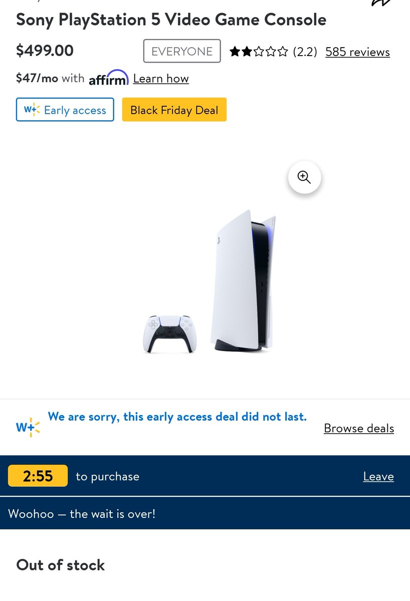 RichaR0ni's tweet photo. Countdown to out of stock. Sad lol #Walmart #PS5 https://t.co/gD9kgDwK9C