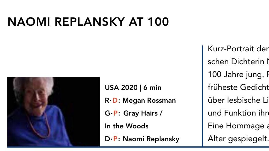 RossmanMegan's tweet photo. We are looking forward to screening Naomi Replansky at 100 @ZebraFestival in Berlin! https://t.co/lxrCjkms7r