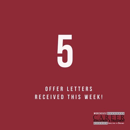 HireMorehouse's tweet photo. 5 students received offers last week! 🤝📄💼 There’s nothing like helping our #MorehouseMen succeed! 
#MorehouseCollege #WeAreMorehouse #MorehouseCareers #MorehouseMan #Morehouse22 #Morehouse23 #Morehouse24 #Morehouse25 #AUC22 #AUC23 #AUC24 #AUC25 #WeAreHBCU #HBCU https://t.co/3rPO0JnEYx