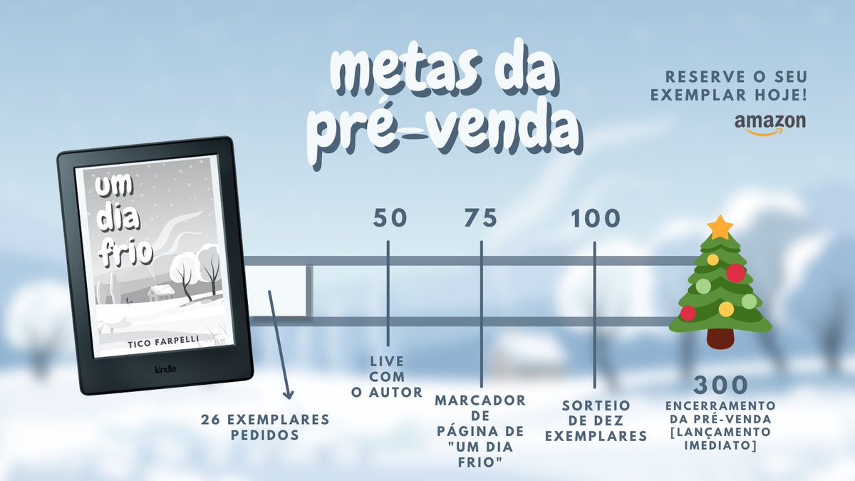 ticofarpelli's tweet photo. 26 pedidos de UM DIA FRIO na pré-venda, bora aproveitar o precinho camarada de R$ 2,99 e reservar o seu? Já estamos chegando na primeira meta! ❄️
https://t.co/3fF4paE9Gh

#contodenatal #bookstan #Amazon #Kindle #ebook https://t.co/SADrO7kPX9