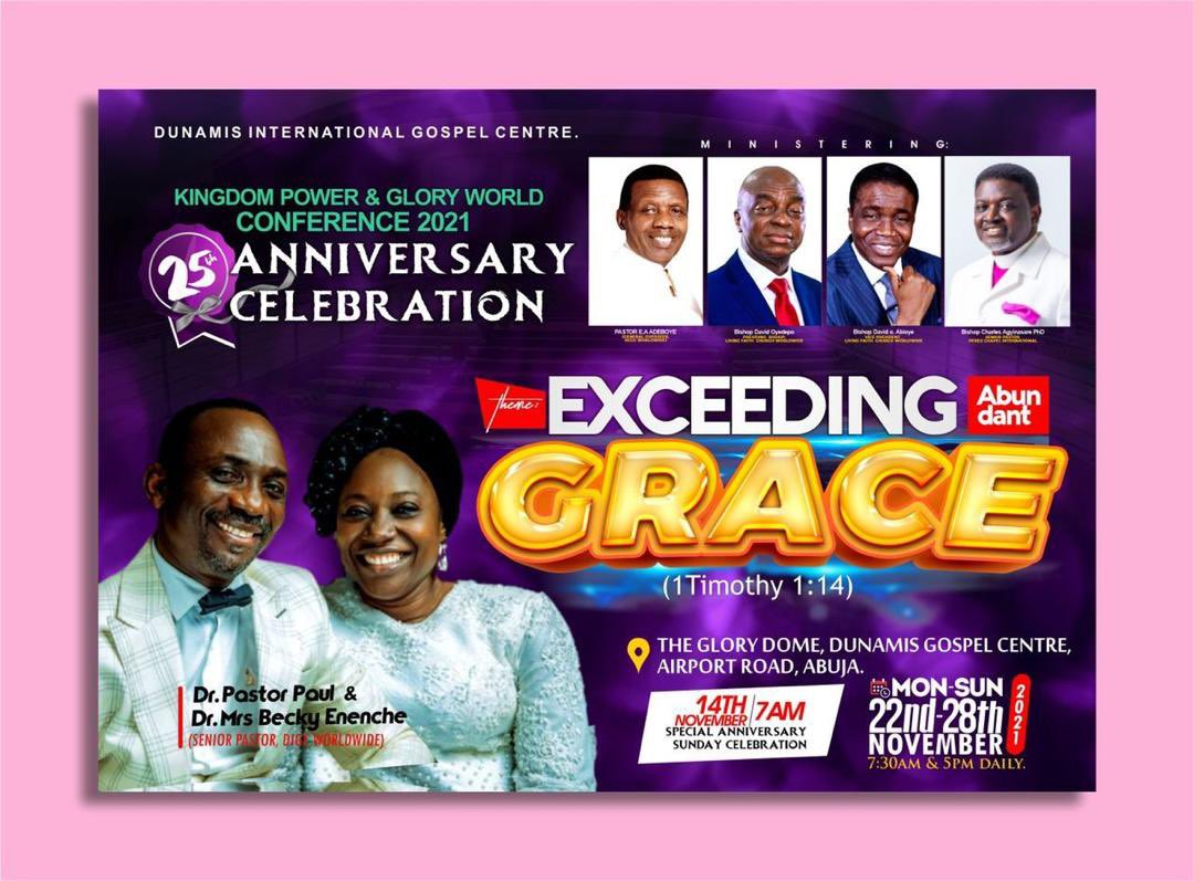 Precious one,

Pray with me and watch me live from Dunamis International Gospel Center, Glory Dome, Abuja, Nigeria at 8 am Gmt.

Expect a miracle