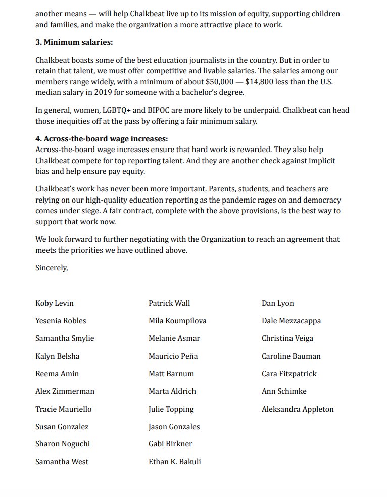 civicnewsguild's tweet photo. It’s been one (long) year negotiating a contract, and we have some big unresolved issues. Here’s the letter we sent to our founder and CEO, @elizwgreen, on why we’re fighting for better salaries, more parental leave and a fair comp time policy. #CBGuild #faircontractnow https://t.co/LlPmQuwoUd