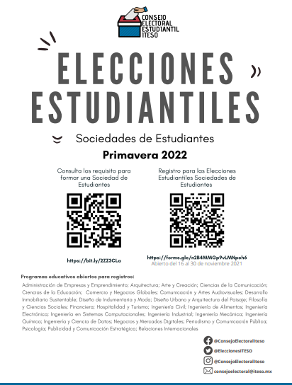EleccionesITESO's tweet photo. Estamos en periodo de registro de planillas.
¡Tienen hasta el 30 de noviembre para registrarse!
consejoelectoral@iteso.mx #EleccionesITESO
Para más detalles, consulta los requisitos en:  https://t.co/Qpd1wuswV3 https://t.co/fZVfXkfdwX