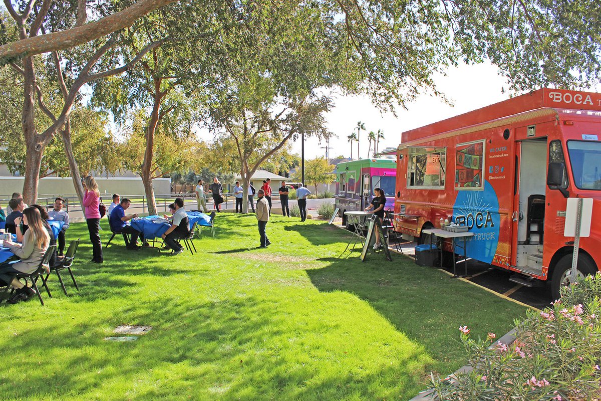 HILGARTWILSON's tweet photo. Instead of our annual #Thanksgiving potluck, we had Boca Food Truck and the Chicken &amp; Waffles for the People #foodtruck stop by just for us. What an awesome kick off to the holiday season. We're #thankful to be able to come together once again (safely outside)! https://t.co/7tWWEA4GHj