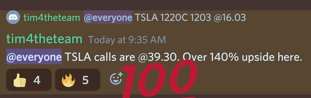 tim4theteam's tweet photo. With $TSLA members made over 100%. We have taken the position on Friday itself and swung it because we knew what's coming. 

#tbbt #BIGBOARDBIG100 

@jimcramer @elonmusk @OpenOutcrier @Teslarati @thinkorswim @FoxBusiness https://t.co/RhiQukQjVB