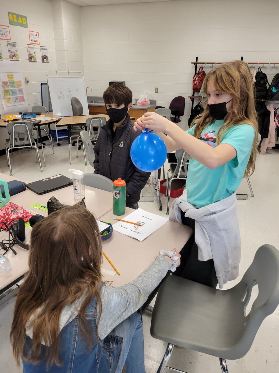 GregVeto92's tweet photo. Balloon messages and popping STEM lab. Force, motion,mass, kinetic, and potential energy @CountrysideElem https://t.co/rAkZZ3ggX0