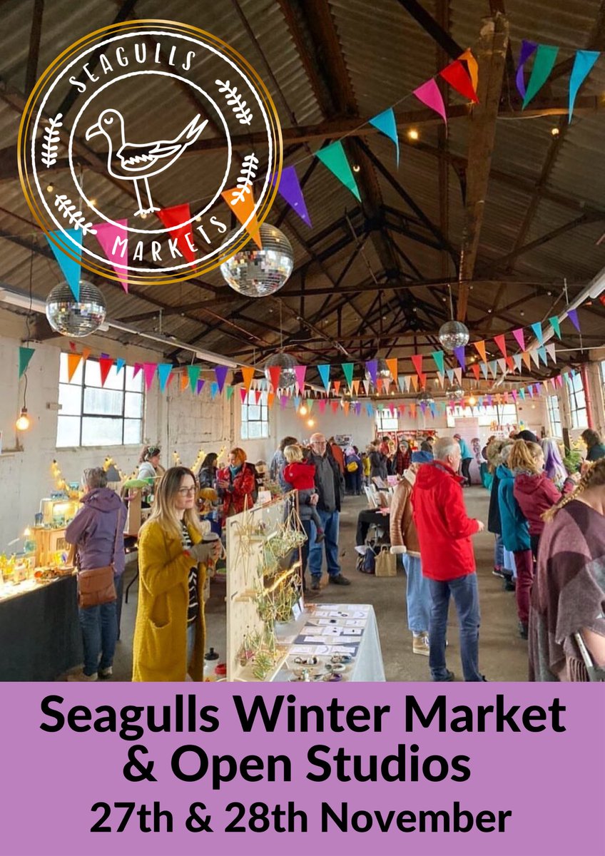 It's our Winter Market and Open Studios this weekend! Makers, creators, artisans, coffee, food, gin and mulled wine! Visit our workshops and meet the team. #seagullswintermarkets #festivefun #openstudios #supportsmallbusiness