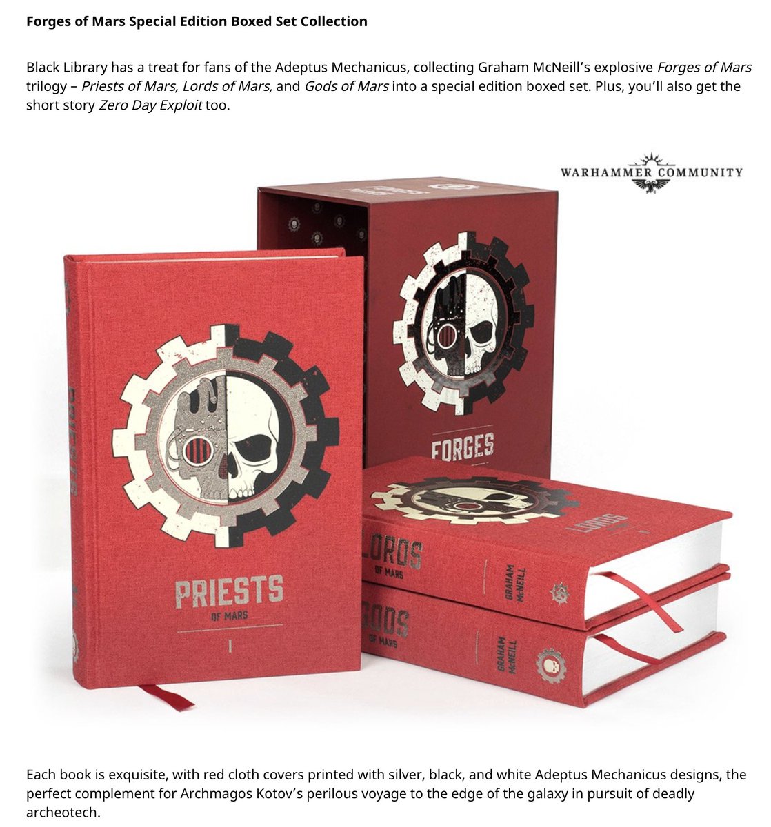 In case you missed it, check out the new box set of my Forges of Mars trilogy soon available for pre-order, collecting Priests, Lords, and Gods of Mars. Includes new introductions for all three novels as well as Zero Day Exploit. Perfect for all Adeptus Mechanicus fans out there!