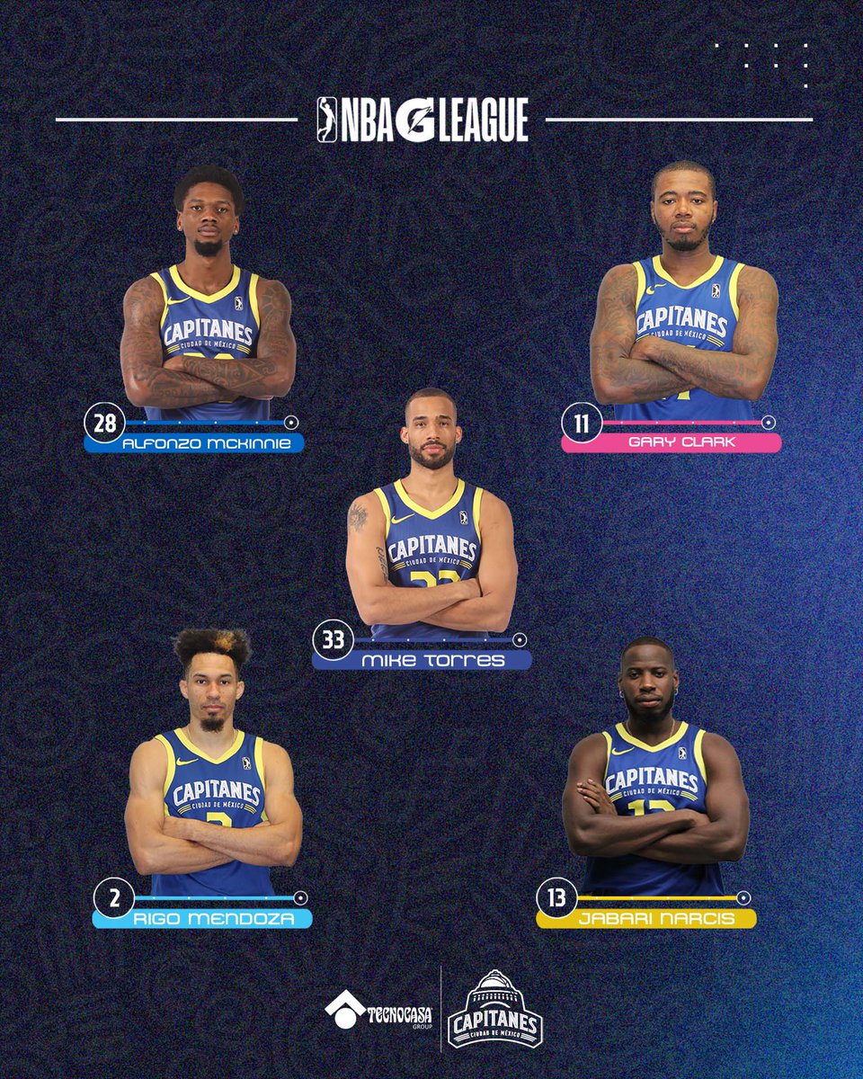 CapitanesCDMX's tweet image. 🏀 • El 5 de CAPITANES para hoy, presentado por 
@tecnocasamexico:

• Alfonzo McKinnie
• Mike Torres 
• Rigo Mendoza
• Jabari Narcis 
• Gary Clark

#YoSoyCapitán  💛💙