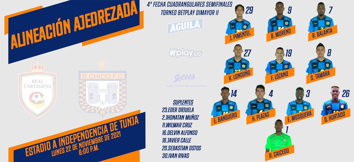 Así formará el Boyacá Chicó está tarde en #Tunja
🔹♟️🔸
.
<a href="/CervezaAguila/">Cerveza Aguila</a>
<a href="/WplayColombia/">Wplay</a>
.
#VamosAjedrezado #FuerzaAjedrezado 
#VueltaAjedrezada