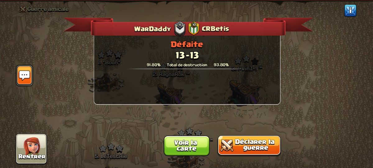 WarDaddy (@wardaddy_coc) on Twitter photo Sad loss tonight in week 3 of <a href="/champwarleague/">Champions War League</a> 😪
GG @CreamRealBetis and gl for your others matches 🔥
⭐⭐⭐ By : @LWT_VinZ, Bouh and RagnaRok Sad loss tonight in week 3 of <a href="/champwarleague/">Champions War League</a> 😪
GG @CreamRealBetis and gl for your others matches 🔥
⭐⭐⭐ By : @LWT_VinZ, Bouh and RagnaRok