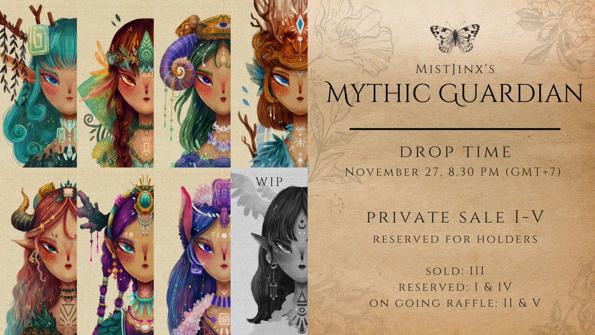 🦋 MistJinx's Mythic Guardian 🌿

Drop Time: 27 Nov., 8.30 PM (GMT+7)
Price: 0.04 $ETH