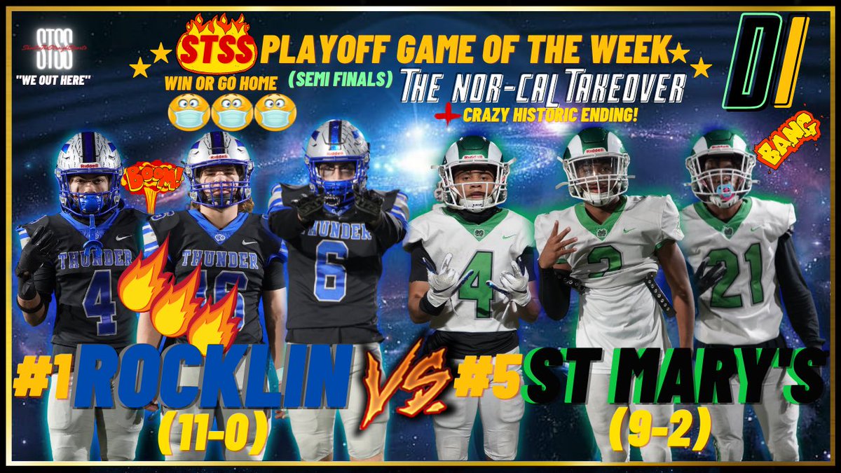 STSSFilms's tweet photo. STSS Gang, join us tonight at 7pm for the premier at STSS ON YouTube or click the link! It was a movie!!! 99 TOTAL PTS - Game Winning Drive - CIF D1 Semifinal Playoff Game - #1 Rocklin vs #5 St. Mary’s 🎥 🍿🥤 https://t.co/7y6NdWiYav https://t.co/0UGNDweAPV