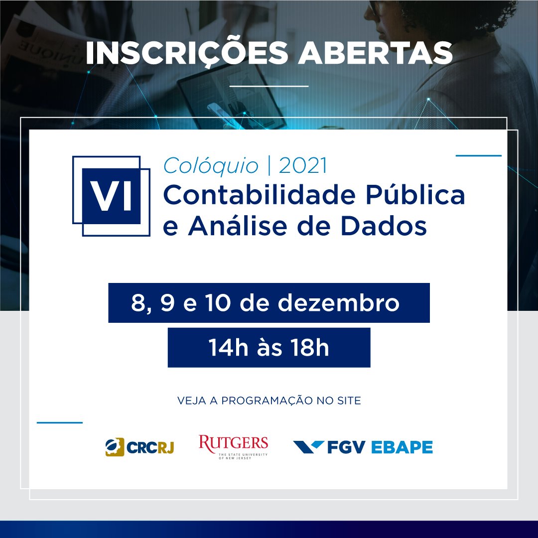 FGVEBAPE's tweet photo. 🇺🇸 VI Colloquium on Public Accounting and Data Analysis - 2021
REGISTRATION: https://t.co/z9afmLAi7E
#fgv #EBAPE #arcaa #rutgers #contabilidade #accounting #auditing #machinelearning #coloquio https://t.co/1d0pwfrtGX
