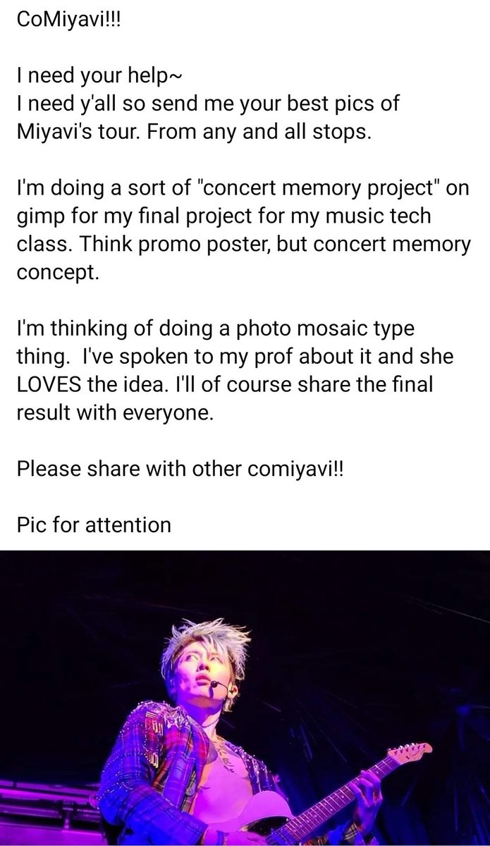 RAlNBOWwave's tweet photo. Ya. Hey #comiyavi. Y'all wanna give me your best pics from the tour for my project. 

#MIYAVI https://t.co/8cSBHrPucF